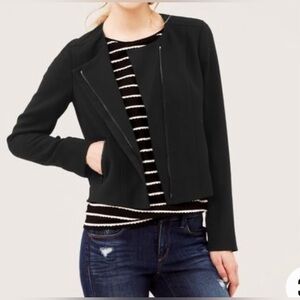 LOFT Moto Black Jacket in Vintage Crepe Size 10 asymmetric zip front Zip pockets